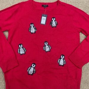 Verve Ami Vibrant sequins penguin red sweater